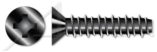 #8-18 X 1/2" Hi-Lo Self-Tapping Sheet Metal Screws, Flat Phillips Drive, Full Thread, Steel, Black Oxide