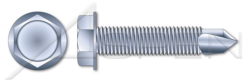 1/4"-20 X 2" Self-Drilling Screws, Hex Indented Washer Head, #2 or #3 Self-Drilling Point, Machine Screw Threading, Steel, Zinc Plated and Baked