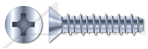 #8 X 1" Hi-Lo Self-Tapping Sheet Metal Screws, Flat Phillips Drive, Full Thread, Steel, Zinc Plated