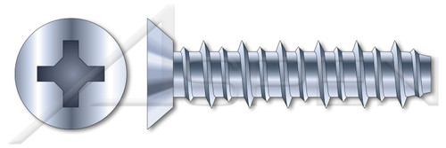 #4 X 1/2" Hi-Lo Self-Tapping Sheet Metal Screws, Flat Undercut Phillips Drive, Full Thread, Steel, Zinc Plated