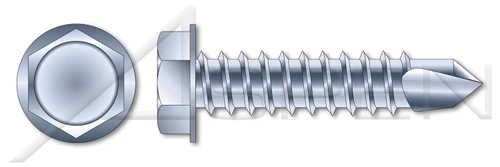 #8-18 X 2-1/4" Self-Drilling Screws, Hex Indented Washer Head, Steel, Zinc Plated and Baked