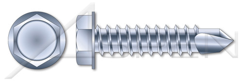 #12-14 X 2-1/4" Self-Drilling Screws, Hex Indented Washer Head, Steel, Zinc Plated and Baked