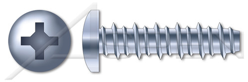 #4 X 7/8" Hi-Lo Self-Tapping Sheet Metal Screws, Pan Phillips Drive, Full Thread, Steel, Zinc Plated