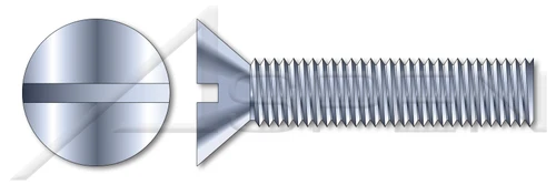 1/4"-20 X 6" Machine Screws, Flat Slot Drive, 82 Degree Countersink, Full Thread, Steel, Zinc Plated