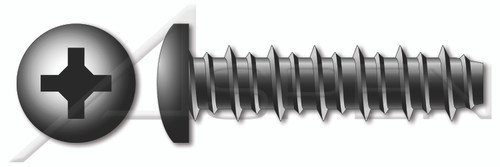#4 X 3/8" Hi-Lo Self-Tapping Sheet Metal Screws, Pan Phillips Drive, Full Thread, Steel, Black Zinc
