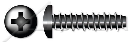 #4-24 X 1" Hi-Lo Self-Tapping Sheet Metal Screws, Pan Phillips Drive, Full Thread, Steel, Black Oxide