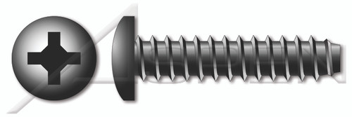 #4 X 1/4" Self-Tapping Sheet Metal Screws, Type "B", Pan Phillips Drive, Steel, Black Zinc