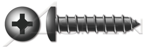 #6 X 1" Self-Tapping Sheet Metal Screws, Type "A", Pan Phillips Drive, Steel, Black Zinc