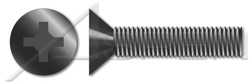 #12-24 X 1/2" Machine Screws, Flat Phillips Drive, 82 Degree Countersink, Full Thread, Steel, Black Zinc