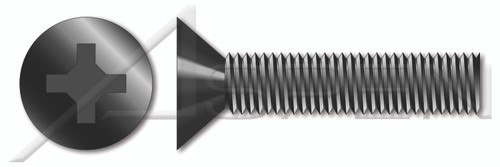 #2-56 X 1/4" Machine Screws, Flat Phillips Drive, 82 Degree Countersink, Full Thread, Steel, Black Zinc