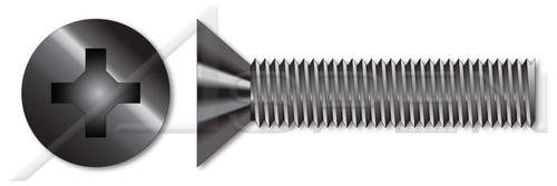 #4-40 X 1-1/2" Machine Screws, Flat Phillips Drive, 82 Degree Countersink, Full Thread, Steel, Black Zinc