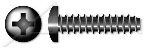 #4 X 1/2" Self-Tapping Sheet Metal Screws, Type "B", Pan Phillips Drive, Steel, Black Oxide