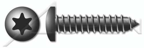 #4 X 5/8" Self-Tapping Sheet Metal Screws, Type "AB", Pan 6Lobe Torx(r) Drive, Steel, Black Zinc
