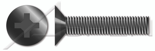 #6-32 X 3/8" Machine Screws, Flat Phillips Drive, 100 Degree Countersink, Full Thread, Steel, Black Zinc