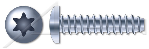 #8 X 3/8" Self-Tapping Sheet Metal Screws, Type "B", Pan 6Lobe Torx(r) Drive, Steel, Zinc Plated