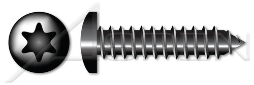 #4 X 1/2" Self-Tapping Sheet Metal Screws, Type "AB", Pan 6Lobe Torx(r) Drive, Steel, Black Oxide