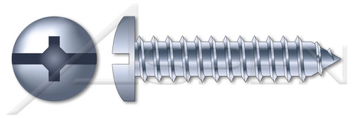 #4 X 1/4" Self-Tapping Sheet Metal Screws, Type "AB", Pan Head Phillips/Slot Combo Drive, Steel, Zinc Plated
