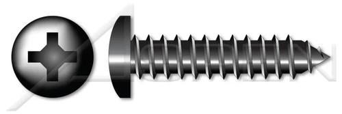 #8 X 1-1/4" Self-Tapping Sheet Metal Screws, Type "AB", Pan Phillips Drive, Steel, Black Oxide