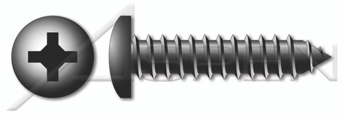 #14 X 1-1/4" Self-Tapping Sheet Metal Screws, Type "AB", Pan Phillips Drive, Steel, Black Zinc