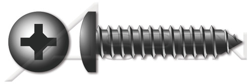 #8 X 2" Self-Tapping Sheet Metal Screws, Type "AB", Pan Phillips Drive, Steel, Black Zinc