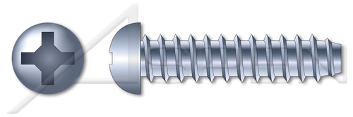 #6 X 1/2" Self-Tapping Sheet Metal Screws, Type "B", Round Phillips Drive, Steel, Zinc Plated