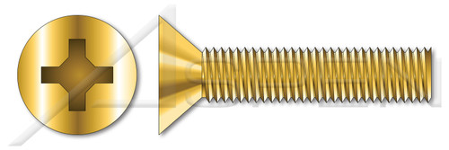 #10-32 X 1" Machine Screws, Flat Phillips Drive, 82 Degree Countersink, Full Thread, Steel, Yellow Zinc