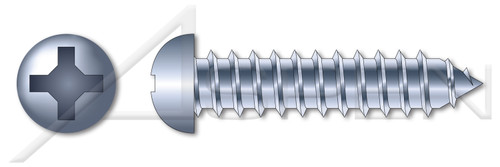 #4 X 1/2" Self-Tapping Sheet Metal Screws, Type "AB", Round Phillips Drive, Steel, Zinc Plated
