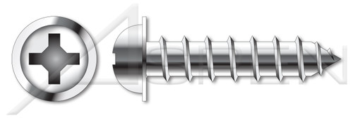 #8 X 1" Self-Tapping Sheet Metal Screws, Type "A", Round Washer Head Phillips Drive, Steel, Chrome Plated