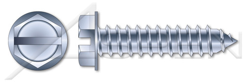 3/8" X 2" Self-Tapping Sheet Metal Screws, Type "AB", Hex Indented Washer, Slotted, Steel, Zinc Plated
