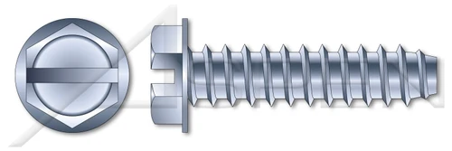#4 X 1/2" Self-Tapping Sheet Metal Screws, Type "B", Hex Indented Washer, Slotted, Steel, Zinc Plated