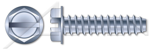 #6 X 7/8" Self-Tapping Sheet Metal Screws, Type "B", Hex Indented Washer, Slotted, Steel, Zinc Plated