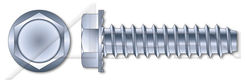 #8 X 1/4" Self-Tapping Sheet Metal Screws, Type "B", Hex Indented Washer Head, Locking Serrations, Steel, Zinc Plated