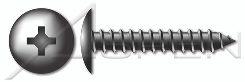 #8 X 1/2" Self-Tapping Sheet Metal Screws, Type "AB", Truss Phillips Drive, Steel, Black Zinc