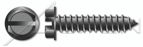 #10 X 5/8" Self-Tapping Sheet Metal Screws, Type "AB", Hex Indented Washer, Slotted, Steel, Black Zinc