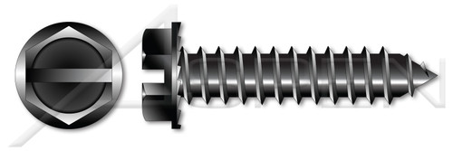 #8 X 3/8" Self-Tapping Sheet Metal Screws, Type "AB", Hex Indented Washer, Slotted, Serrated, Steel, Black Oxide