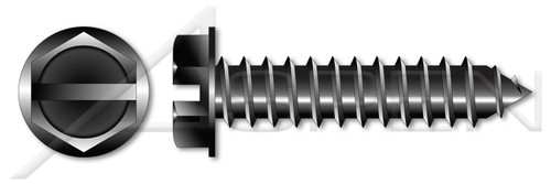 #4 X 1/4" Self-Tapping Sheet Metal Screws, Type "AB", Hex Indented Washer, Slotted, Steel, Black Oxide