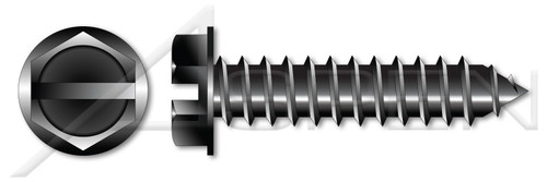 #8 X 5/16" Self-Tapping Sheet Metal Screws, Type "AB", Hex Indented Washer, Slotted, Steel, Black Oxide