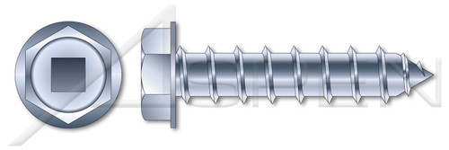 #8 X 1/2" Self-Tapping Sheet Metal Screws, Type "A", Hex Indented Washer Square Drive, Steel, Zinc Plated