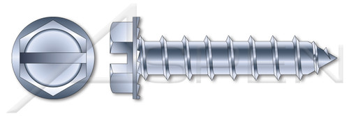 #8 X 1/2" Self-Tapping Sheet Metal Screws, Type "A", Hex Indented Washer, Slotted, Serrated, Steel, Zinc Plated