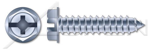 #10 X 1" Self-Tapping Sheet Metal Screws, Type "AB", Hex Indented Washer Phillips/Slot Combo Drive, Steel, Zinc Plated