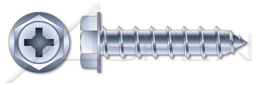 #10 X 2" Self-Tapping Sheet Metal Screws, Type "A", Hex Indented Washer Phillips Drive, Steel, Zinc Plated