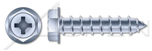 #6 X 1/2" Self-Tapping Sheet Metal Screws, Type "A", Hex Indented Washer Phillips Drive, Steel, Zinc Plated