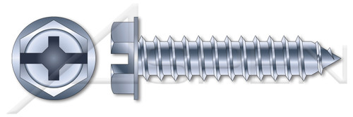 #8 X 1" Self-Tapping Sheet Metal Screws, Type "AB", Hex Indented Washer Phillips/Slot Combo Drive, Steel, Zinc Plated