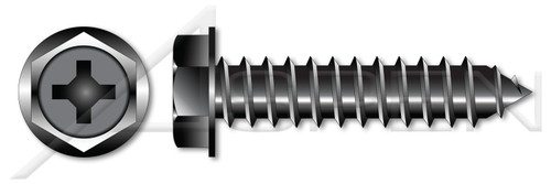 #8 X 1/2" Self-Tapping Sheet Metal Screws, Type "AB", Hex Indented Washer Phillips Drive, Steel, Black Oxide