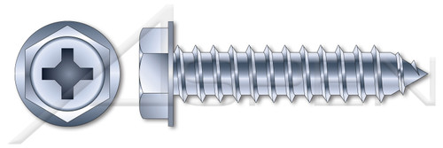 #6 X 1" Self-Tapping Sheet Metal Screws, Type "AB", Hex Indented Washer Phillips Drive, Steel, Zinc Plated
