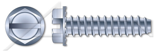 #8 X 3/8" Self-Tapping Sheet Metal Screws, Type "B", Hex Indented Washer, Slotted, Serrated, Steel, Zinc Plated