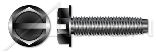 #8-32 X 3/8" Trilobe Thread Rolling Screws for Metals, Hex Slotted Indented Washer Head, Steel, Black Oxide and Waxed