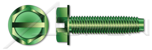 #8-32 X 1/4" Trilobe Thread Rolling Screws for Metals, Hex Slotted Indented Washer Head, Steel, Green Zinc