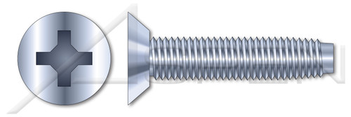 #10-24 X 1/2" Trilobe Thread Rolling Screws for Metals, Flat Undercut Phillips Drive, Steel, Zinc Plated and Waxed