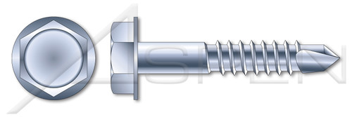 1/4" X 6", ThreadLen=4" Self-Drilling Screws, Hex Indented Washer Head, #3 Self-Drilling Point, Part Thread, Steel, Zinc Plated